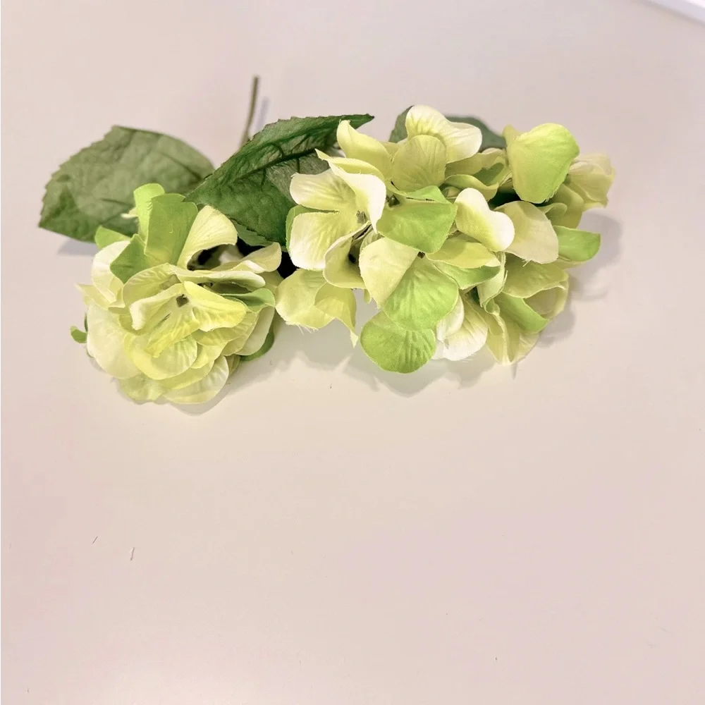 2 SHABBY CHIC Green Hydrangeas w Stems Floral Arrangement Faux Flower LIFELIKE